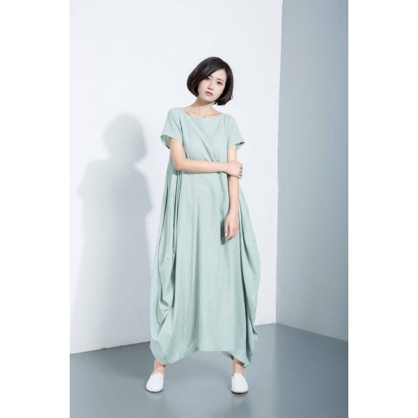 Asymmetric cotton and linen dress