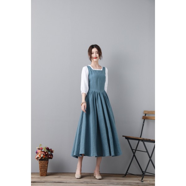Elegant blue linen princess dress